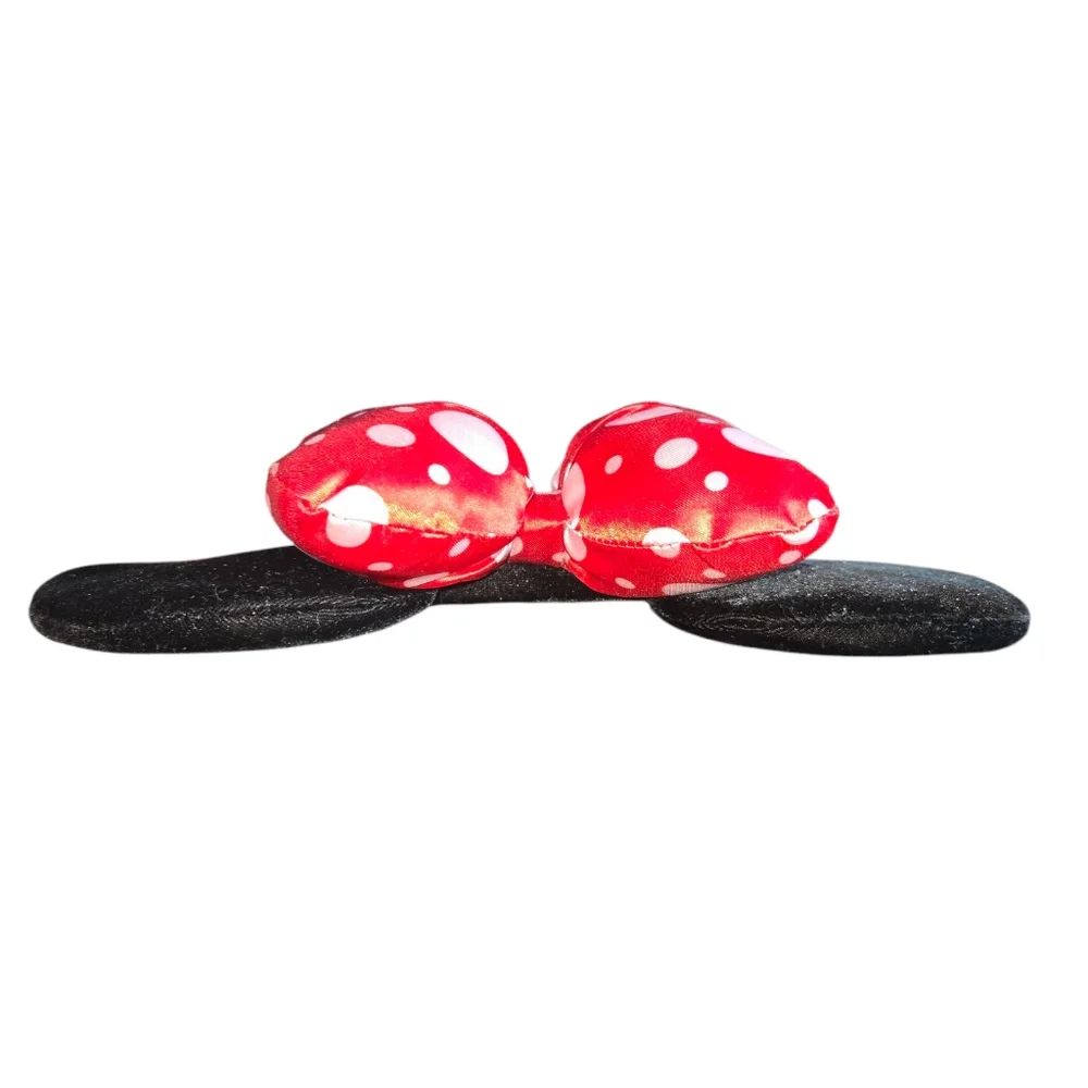 Disney Parks Puffed Red Polka Dot Bow On Black Velvet Minnie Mouse Ears Headband